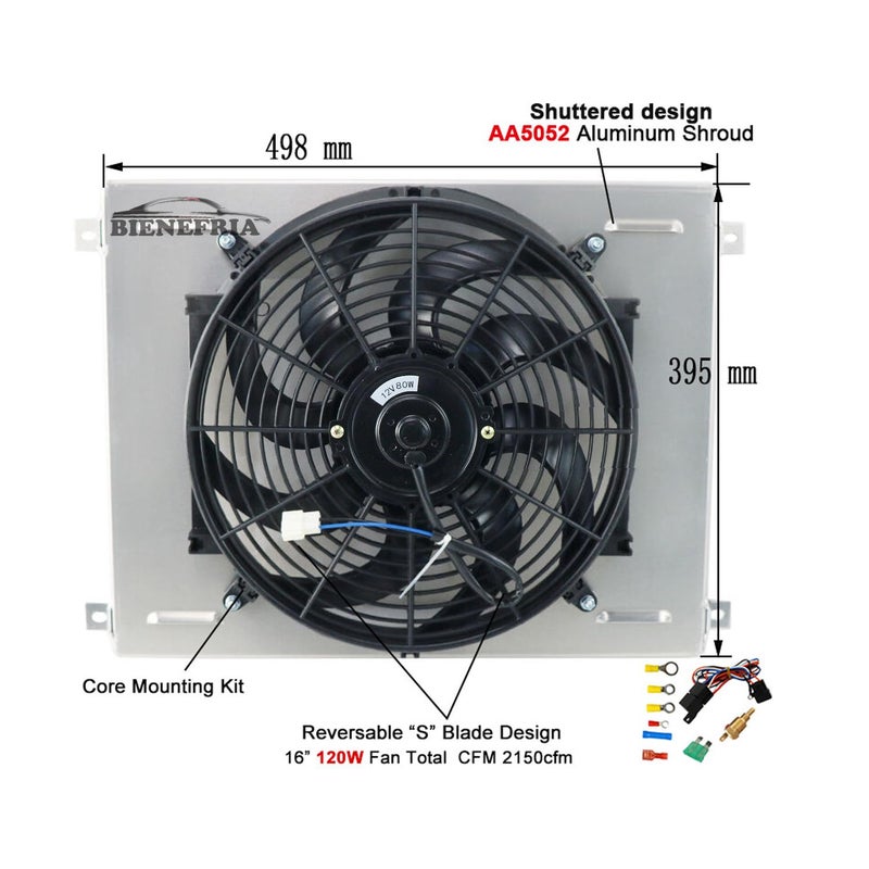 BIENEFRIA Aluminum Electric Shroud Fan FIT for 1967 1968 1969 1970 Ford Mustang Fairlane Falcon V8 - Image 2